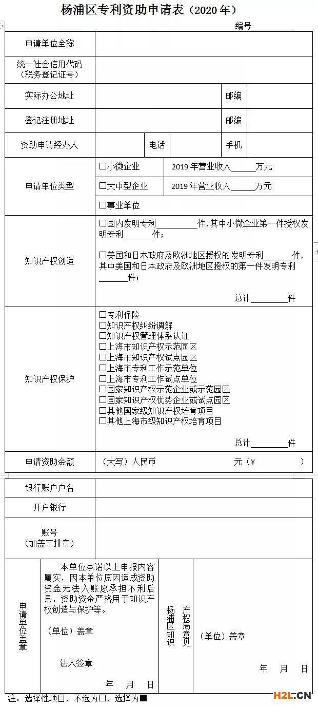 2020年度上海市楊浦區(qū)專利資助申報(bào)指南