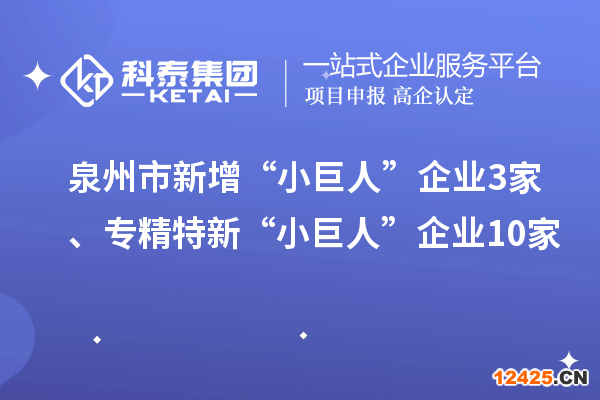 泉州市新增“小巨人”企業(yè)3家、專精特新“小巨人”企業(yè)10家