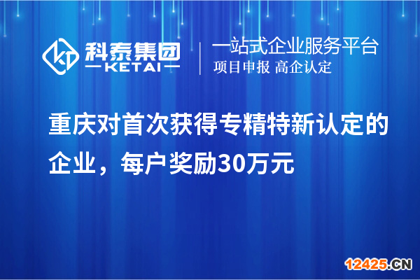 重慶對首次獲得專精特新認定的企業(yè)，每戶獎勵30萬元