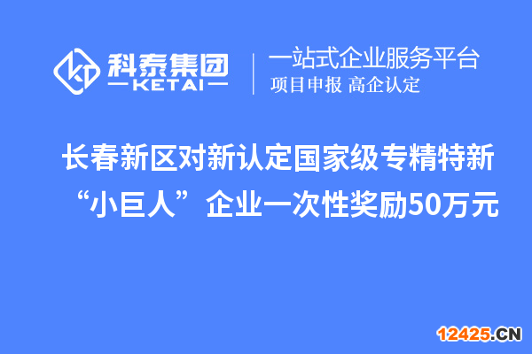 長春新區(qū)對新認(rèn)定國家級專精特新“小巨人”企業(yè)一次性獎勵50萬元